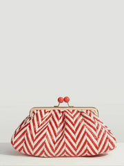 Vintage Striped Pattern Wooden Clasp Clutch Bag Mssza