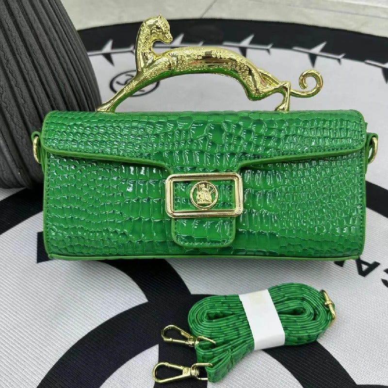 Crocodile Stone Pattern Golden Metal Handle Designer Shoulder Cross Body Bags Mssza