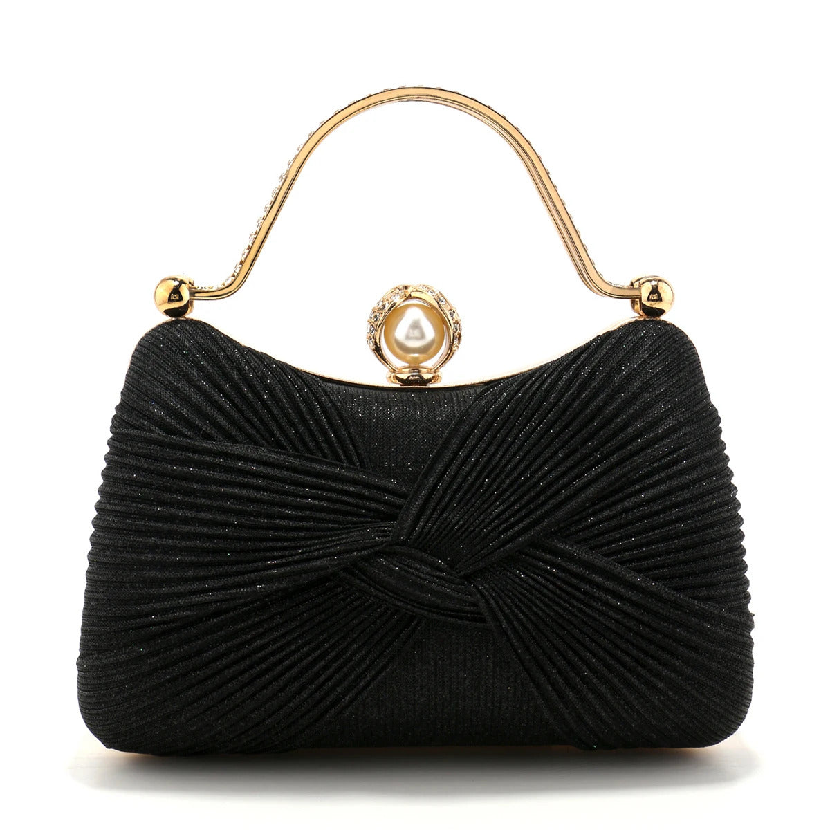 Bow Satin Ruched Handle Glitter Box Clutch Mssza
