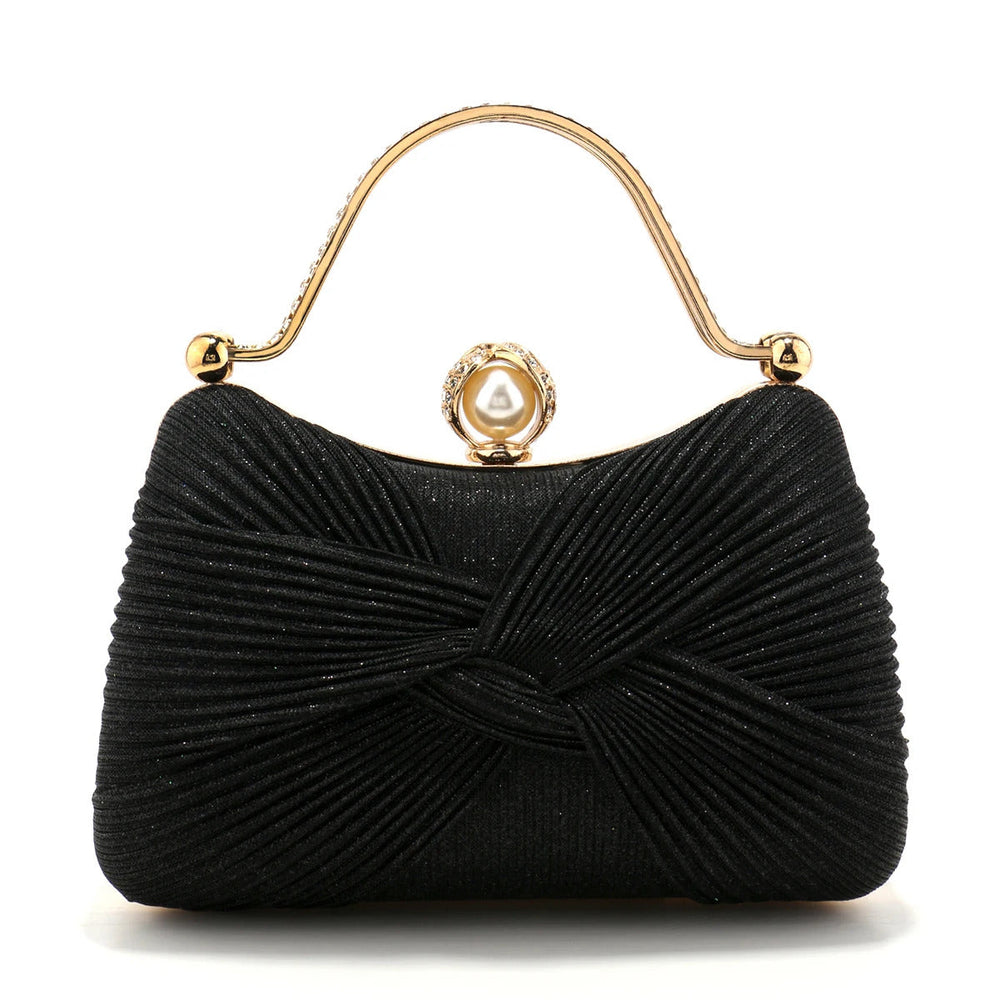 Bow Satin Ruched Handle Glitter Box Clutch Mssza