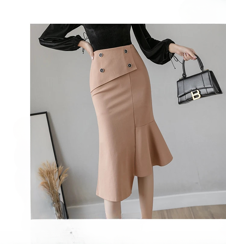 Ruffles Slim High Waist Bodycon Elegant And Vintage Long Skirt Mssza