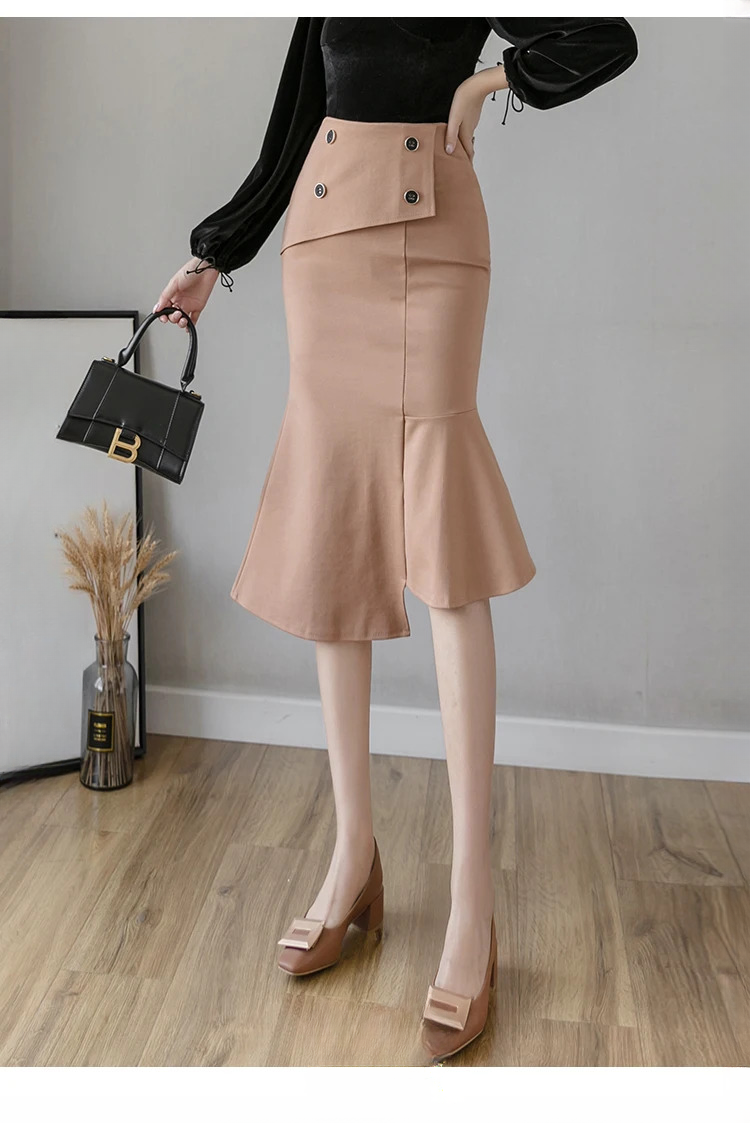 Ruffles Slim High Waist Bodycon Elegant And Vintage Long Skirt Mssza