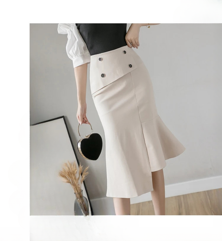 Ruffles Slim High Waist Bodycon Elegant And Vintage Long Skirt Mssza