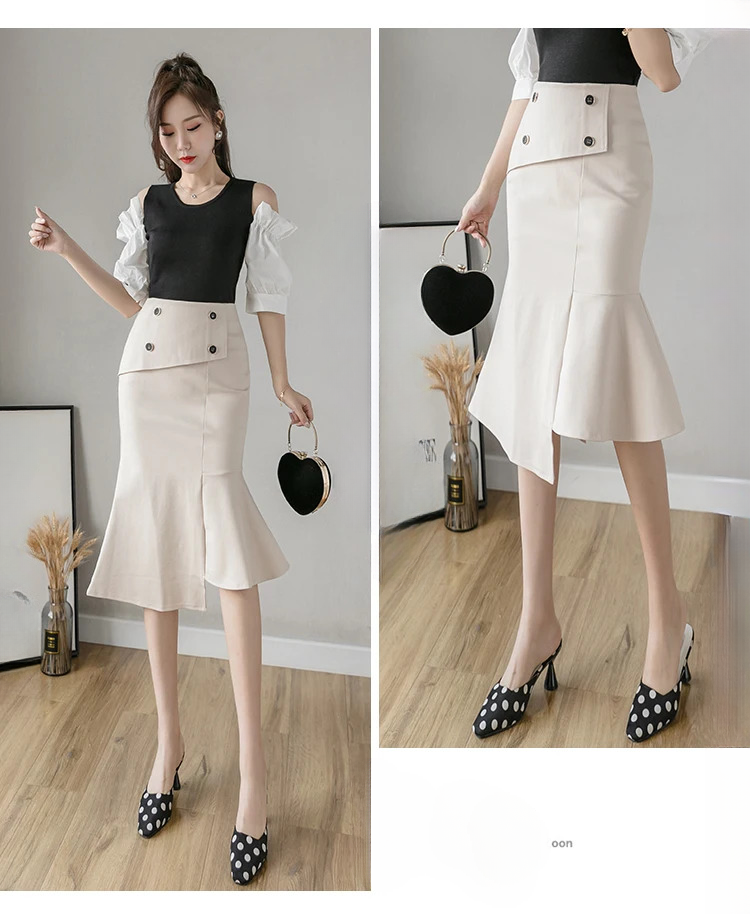 Ruffles Slim High Waist Bodycon Elegant And Vintage Long Skirt Mssza