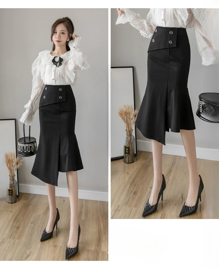 Ruffles Slim High Waist Bodycon Elegant And Vintage Long Skirt Mssza