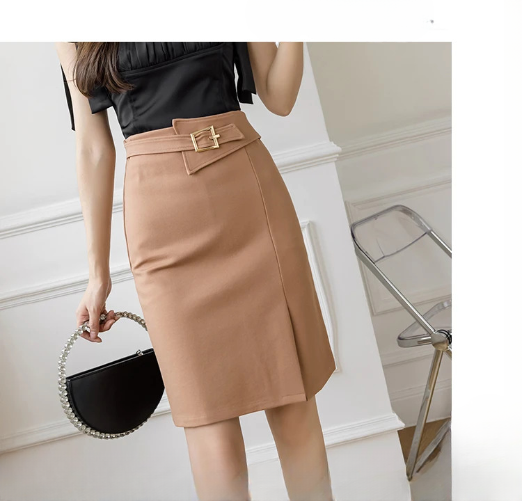 Commuter High Waist Wrapped Hip Mid-Length Casual Elegant  Mini Skirts Mssza