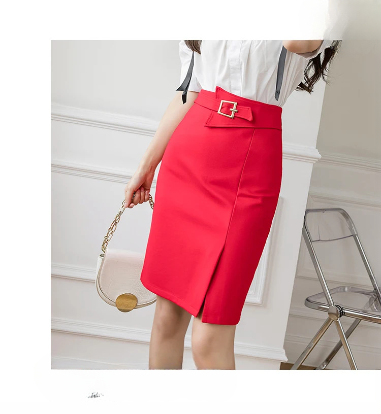 High Waist Wrapped Hip Casual Mid Length Commuter Elegant Midi Skirts Mssza
