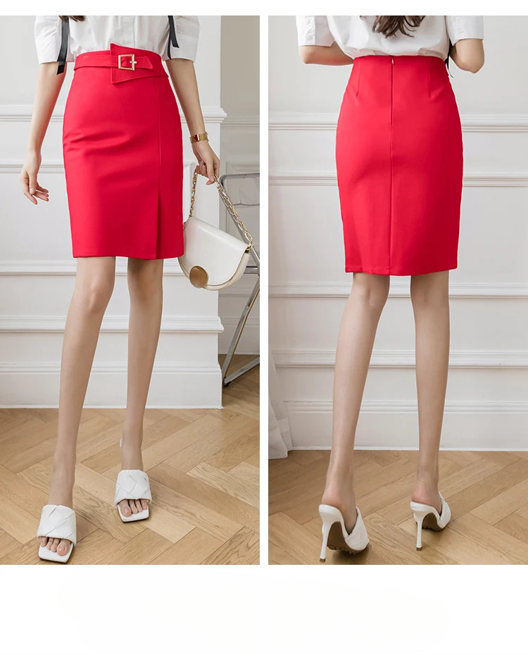 High Waist Wrapped Hip Casual Mid Length Commuter Elegant Midi Skirts Mssza