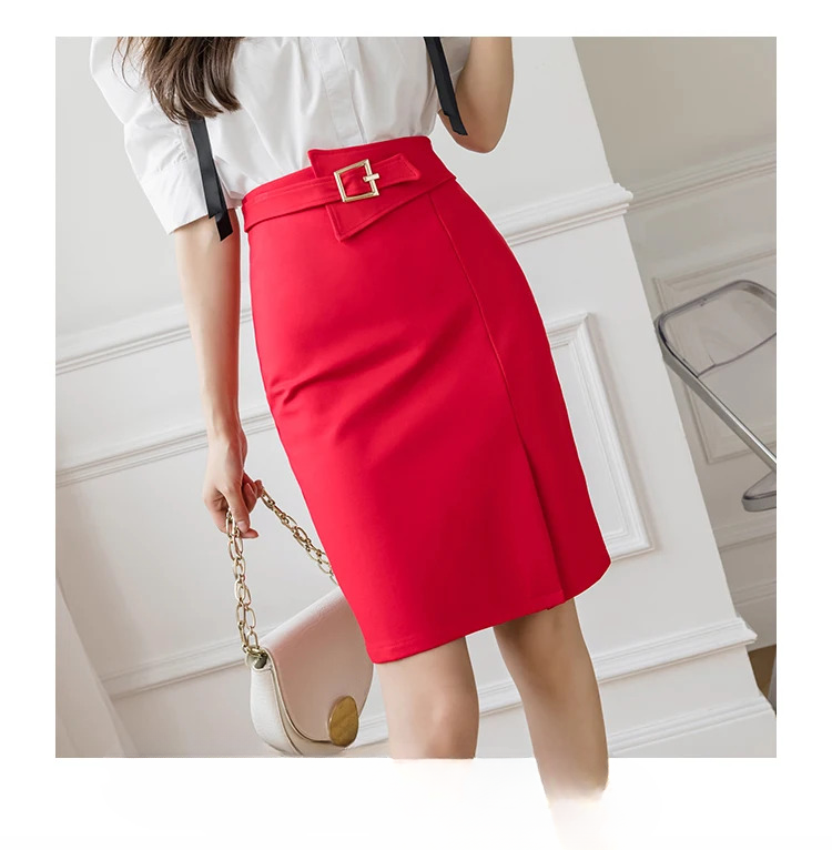 High Waist Wrapped Hip Casual Mid Length Commuter Elegant Midi Skirts Mssza