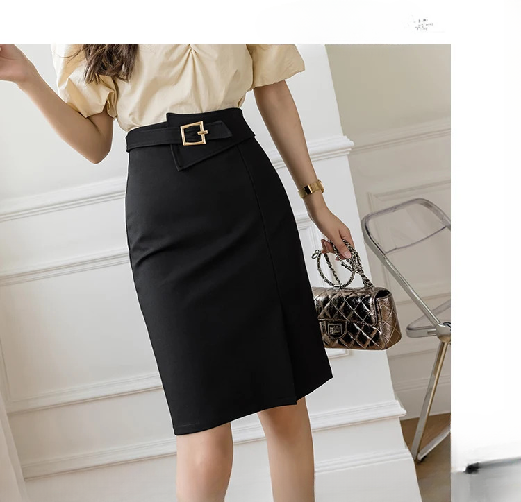 High Waist Wrapped Hip Casual Mid Length Commuter Elegant Midi Skirts Mssza