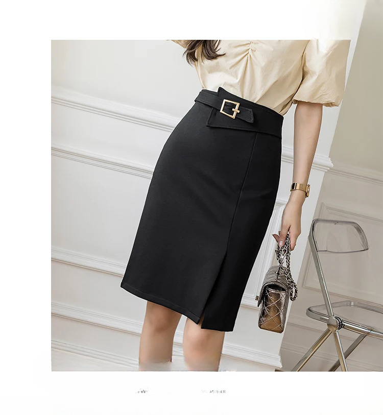 High Waist Wrapped Hip Casual Mid Length Commuter Elegant Midi Skirts Mssza