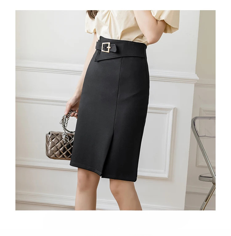 High Waist Wrapped Hip Casual Mid Length Commuter Elegant Midi Skirts Mssza