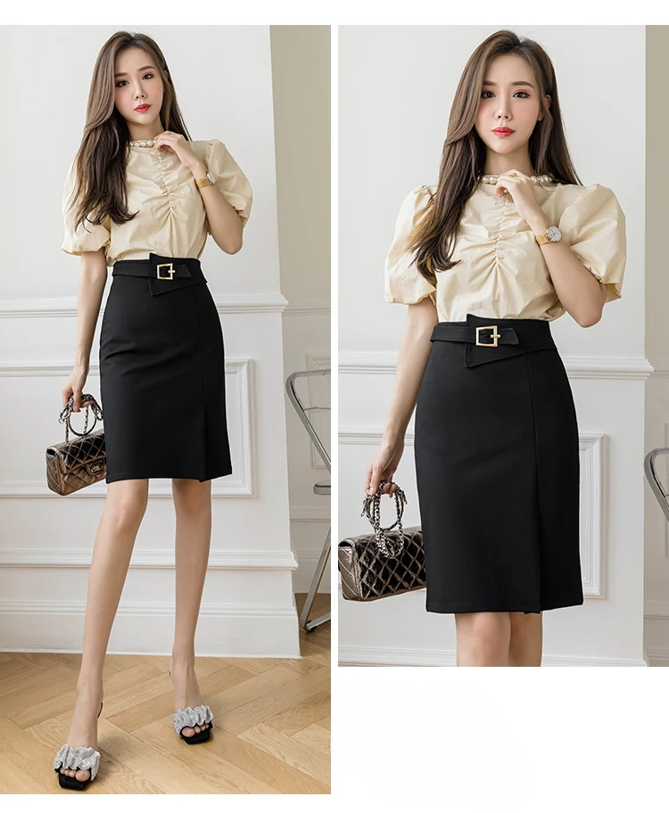 High Waist Wrapped Hip Casual Mid Length Commuter Elegant Midi Skirts Mssza