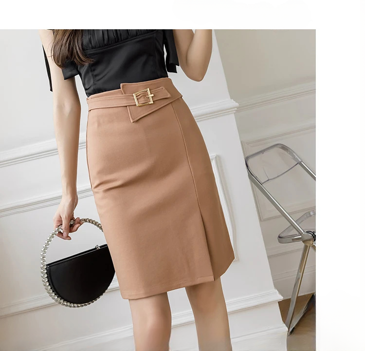 High Waist Wrapped Hip Casual Mid Length Commuter Elegant Midi Skirts Mssza