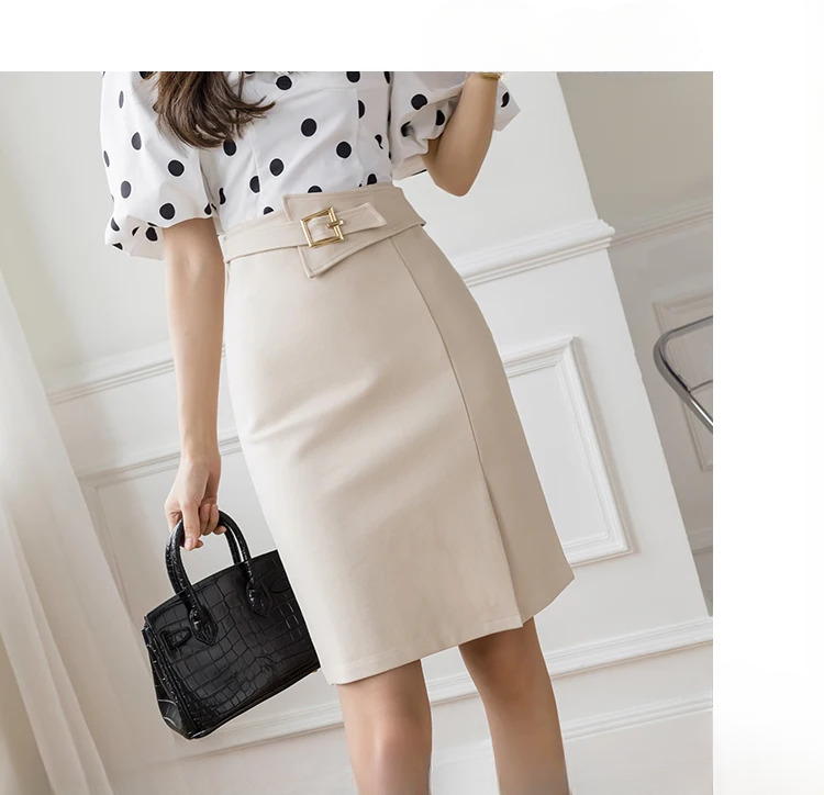 High Waist Wrapped Hip Casual Mid Length Commuter Elegant Midi Skirts Mssza
