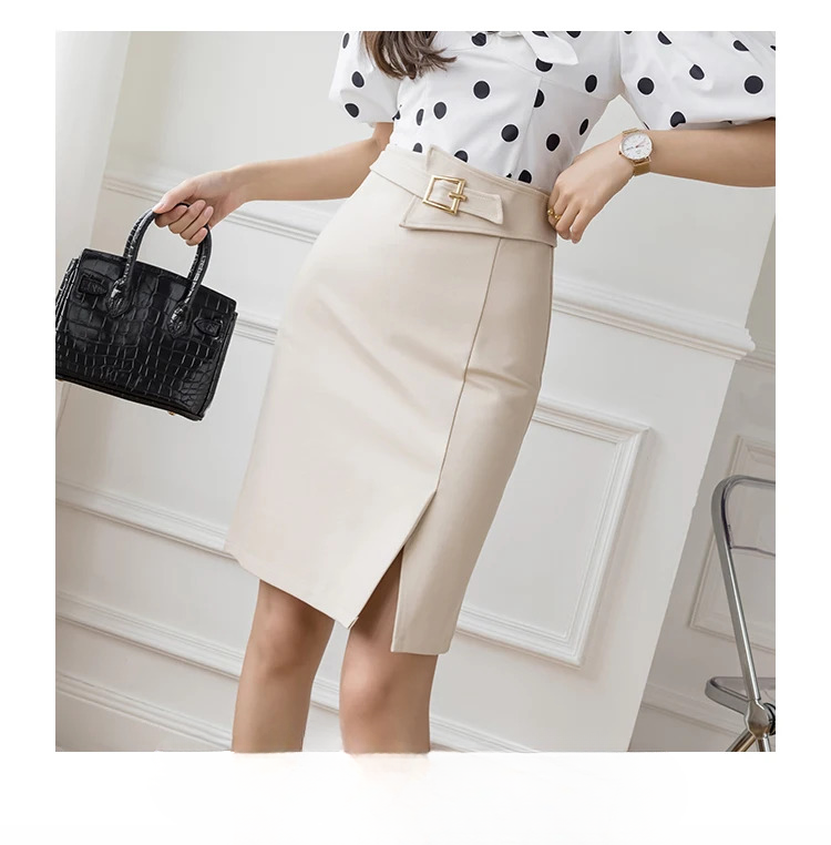 High Waist Wrapped Hip Casual Mid Length Commuter Elegant Midi Skirts Mssza