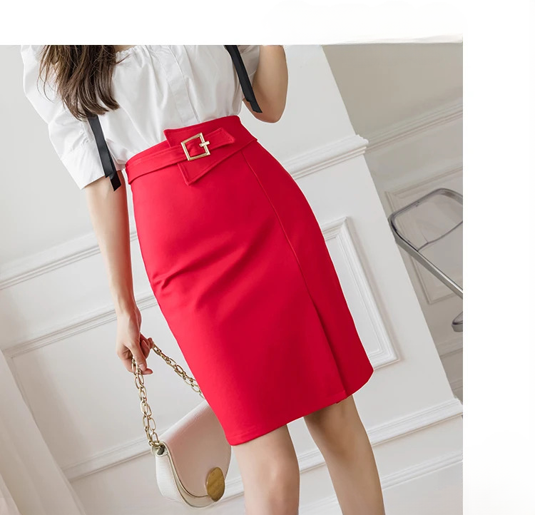 High Waist Wrapped Hip Casual Mid Length Commuter Elegant Midi Skirts Mssza