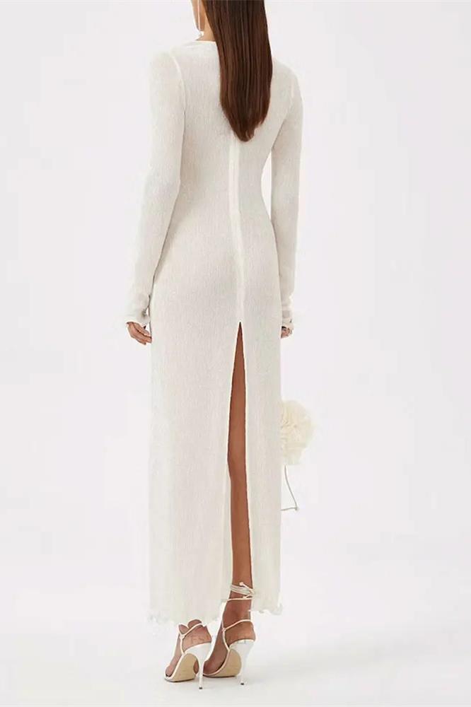 Trista Floral V-Neck Polyester Maxi Slit Dress Mssaz Desses