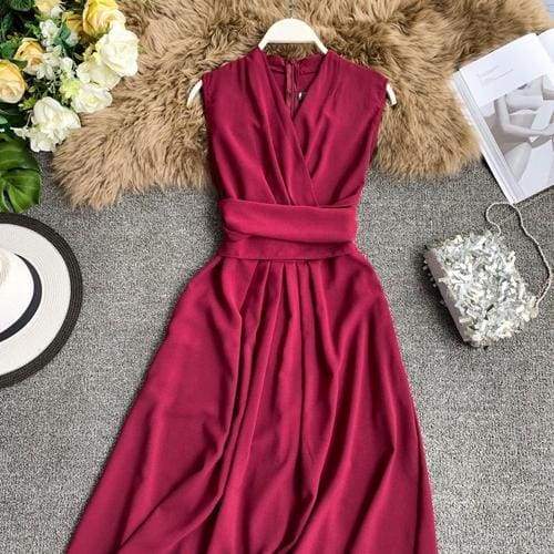 V-Neck Sleeveless Dresses French Chic Cross Drawstring Slim Waist Mssaz Desses