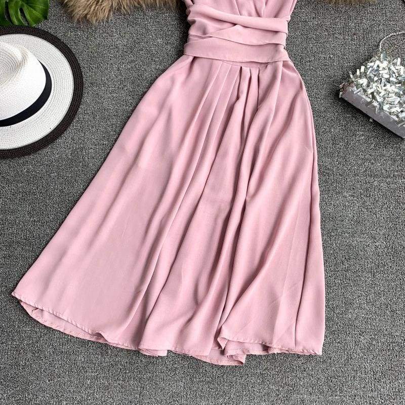 V-Neck Sleeveless Dresses French Chic Cross Drawstring Slim Waist Mssaz Desses