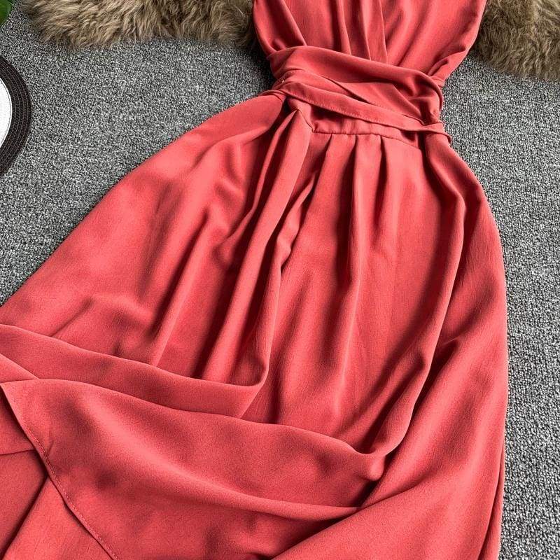 V-Neck Sleeveless Dresses French Chic Cross Drawstring Slim Waist Mssaz Desses