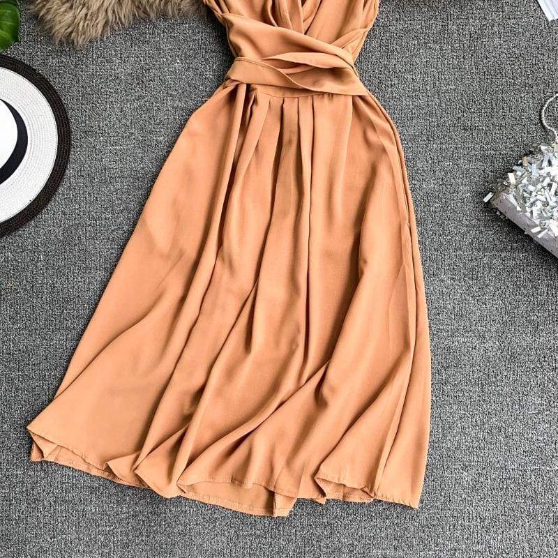 V-Neck Sleeveless Dresses French Chic Cross Drawstring Slim Waist Mssaz Desses