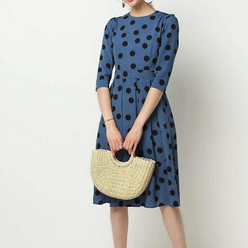Vintage Polka Point Slim Dress Elegant Half Sleeve A-line Dress For OL Casual Spring  Holiday Party vestidos Mssaz Desses