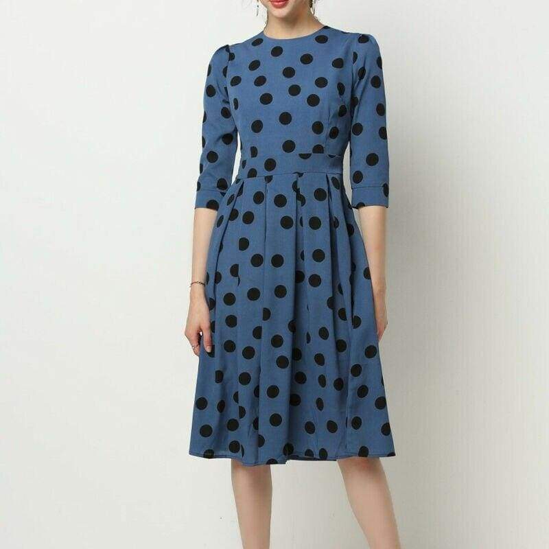 Vintage Polka Point Slim Dress Elegant Half Sleeve A-line Dress For OL Casual Spring  Holiday Party vestidos Mssaz Desses