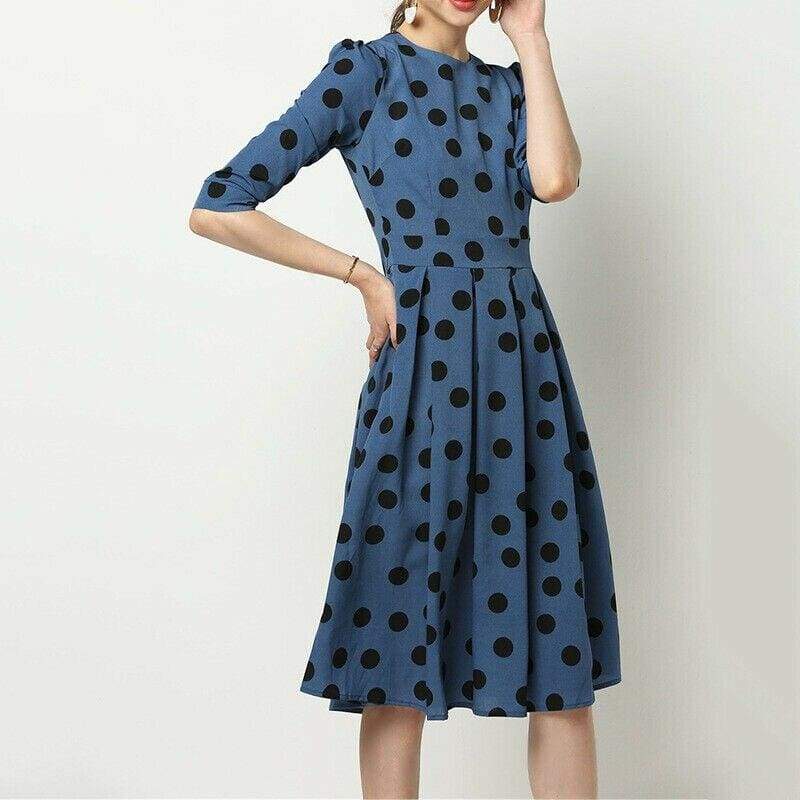 Vintage Polka Point Slim Dress Elegant Half Sleeve A-line Dress For OL Casual Spring  Holiday Party vestidos Mssaz Desses