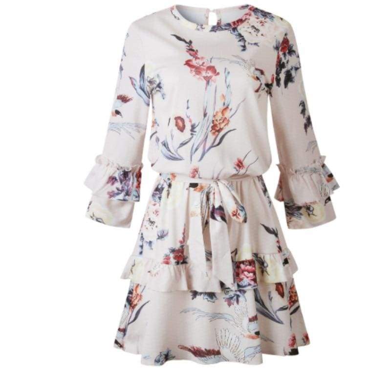 Autumn Spring Elegant Vintage Floral Ruffles Mini Dress Chsinese Printed Casual Dress Mssaz Desses