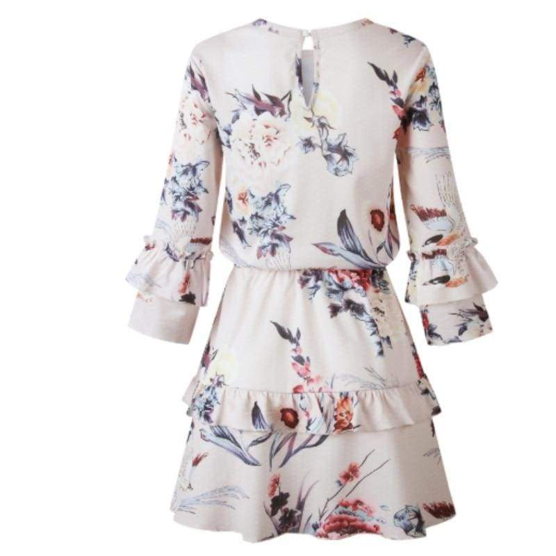 Autumn Spring Elegant Vintage Floral Ruffles Mini Dress Chsinese Printed Casual Dress Mssaz Desses
