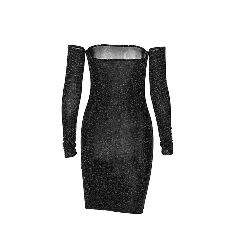Bling Bodycon Mini Dress Elegant Strapless Off Shoulder Long Sleeve Party Club Short Ladies Dresses Mssaz Desses