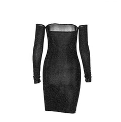 Bling Bodycon Mini Dress Elegant Strapless Off Shoulder Long Sleeve Party Club Short Ladies Dresses Mssaz Desses