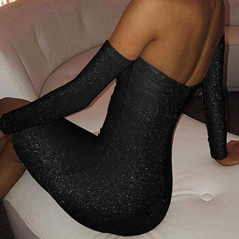 Bling Bodycon Mini Dress Elegant Strapless Off Shoulder Long Sleeve Party Club Short Ladies Dresses Mssaz Desses
