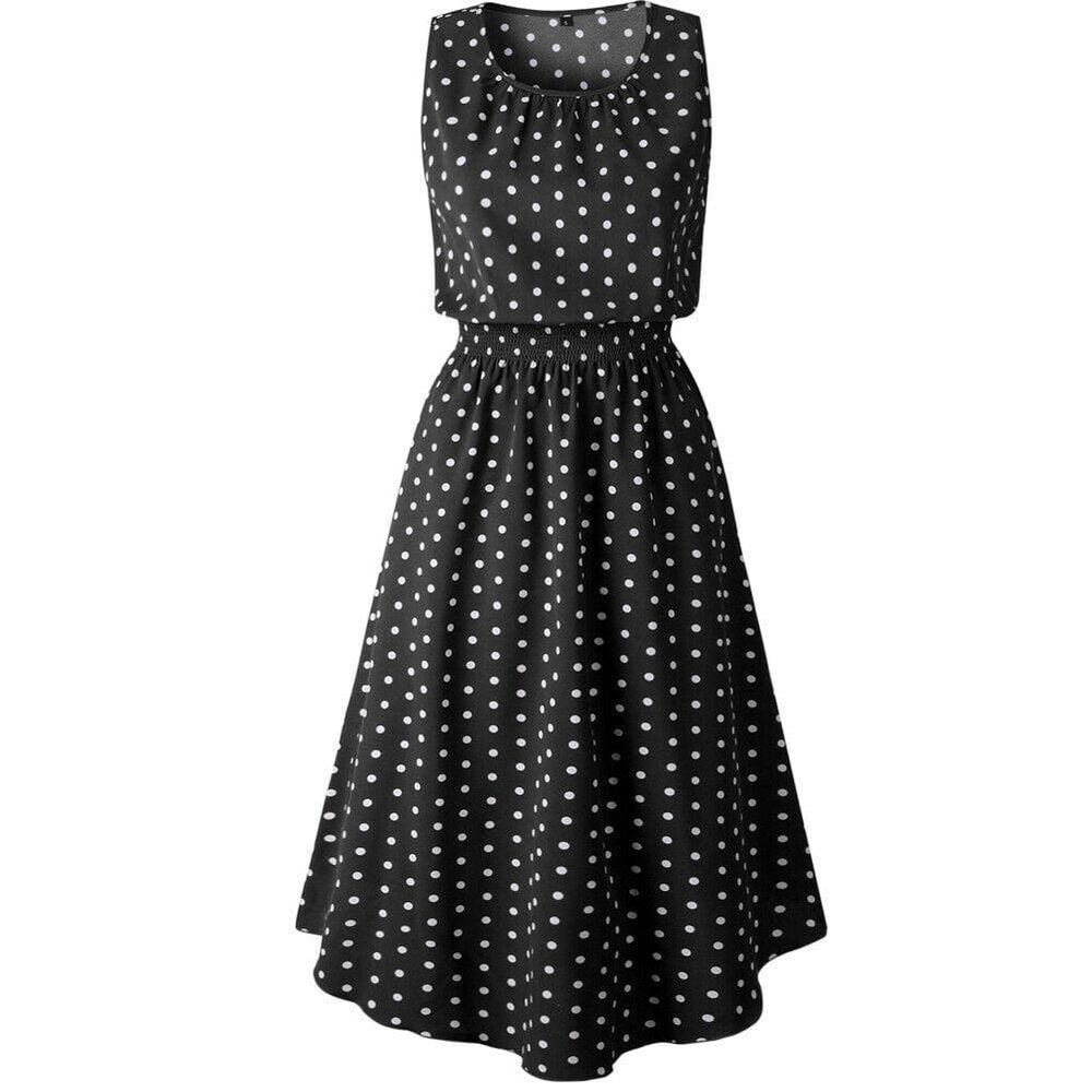 Boho Sleeveless Midi Dress Polka Dot  Party High Waist O-Neck Holiday Beach Dress Sundress Mssaz Desses
