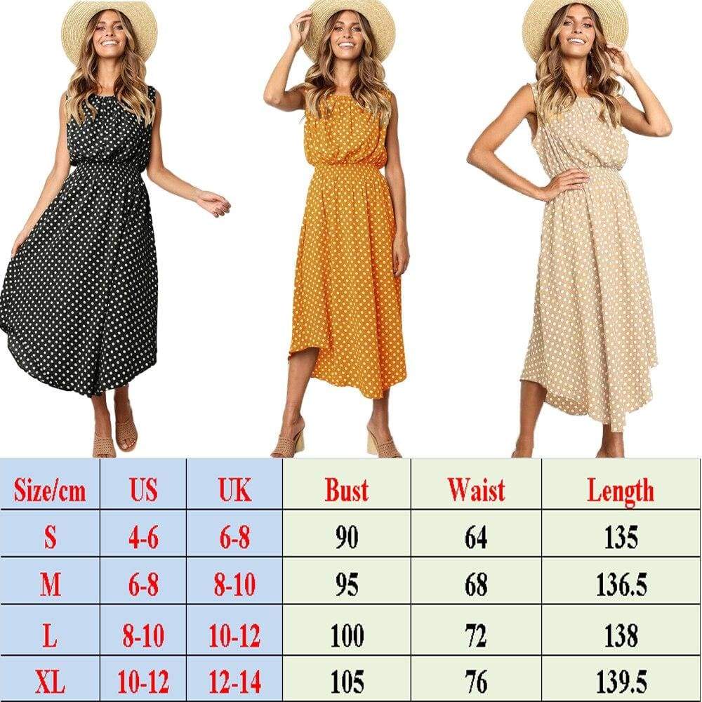 Boho Sleeveless Midi Dress Polka Dot  Party High Waist O-Neck Holiday Beach Dress Sundress Mssaz Desses