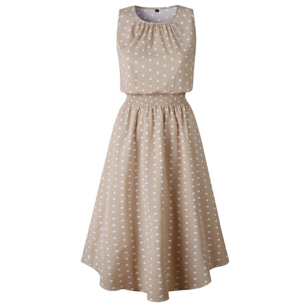 Boho Sleeveless Midi Dress Polka Dot  Party High Waist O-Neck Holiday Beach Dress Sundress Mssaz Desses