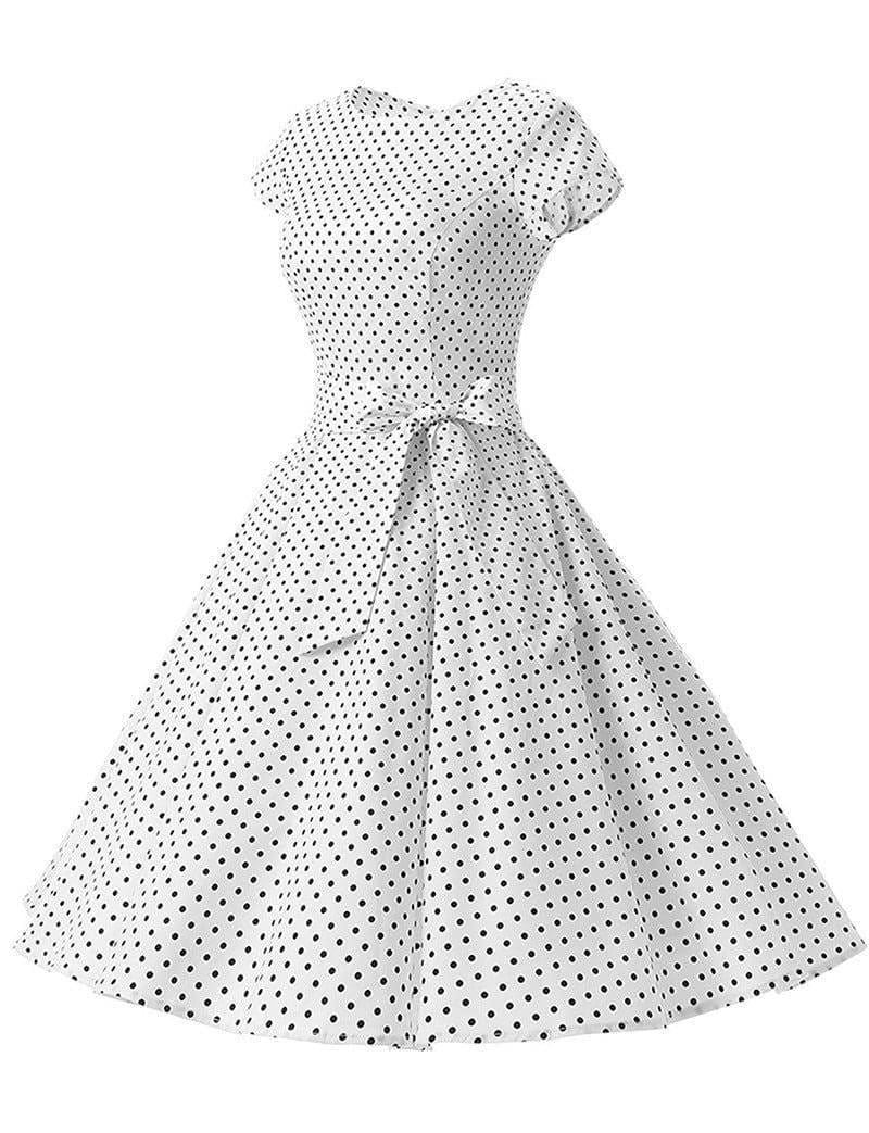 Dress Vintage Printed Dot A-Line O-Neck Bow Sashes Mssaz Desses