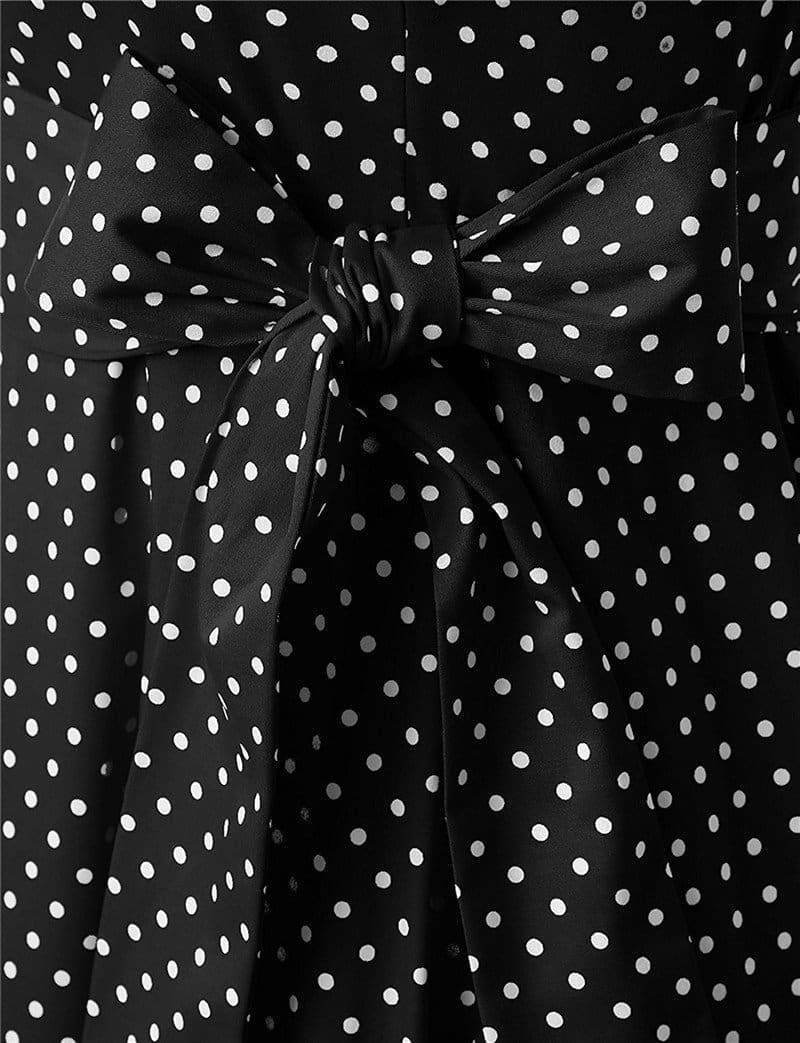 Dress Vintage Printed Dot A-Line O-Neck Bow Sashes Mssaz Desses