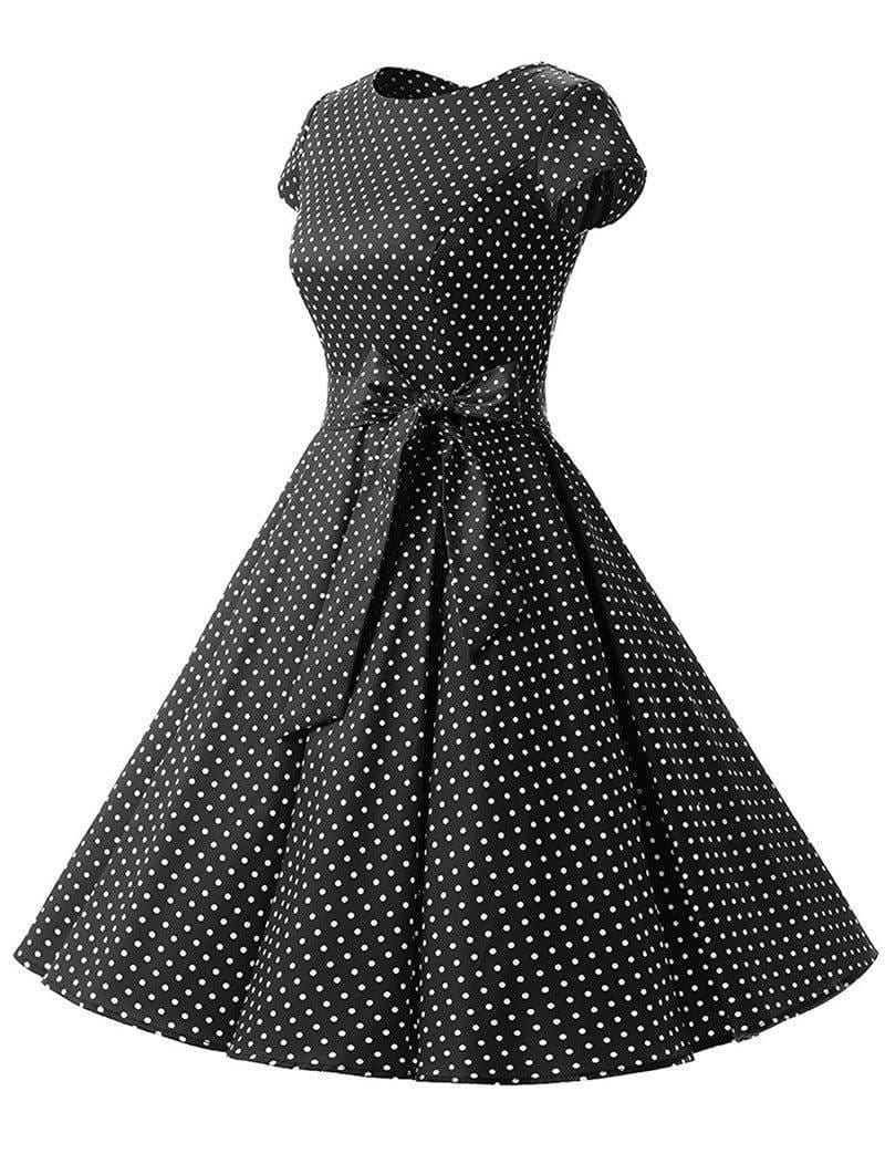Dress Vintage Printed Dot A-Line O-Neck Bow Sashes Mssaz Desses