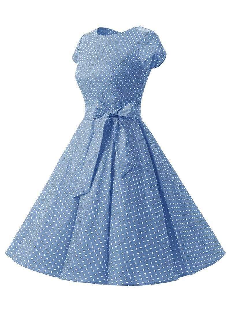 Dress Vintage Printed Dot A-Line O-Neck Bow Sashes Mssaz Desses