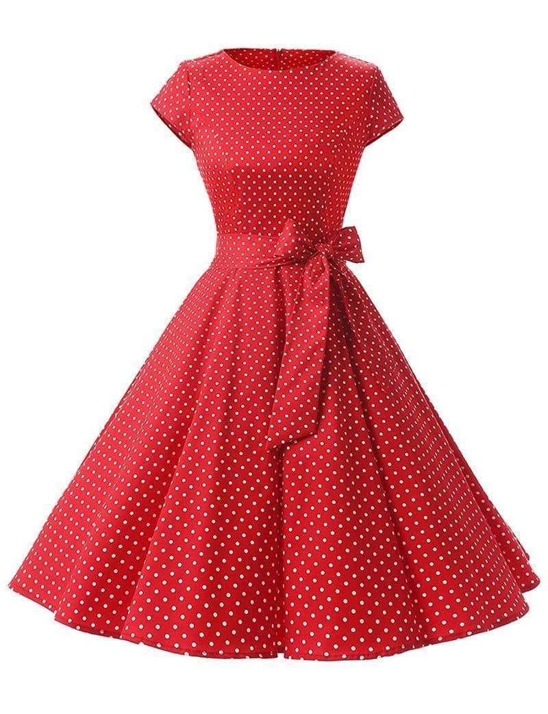 Dress Vintage Printed Dot A-Line O-Neck Bow Sashes Mssaz Desses