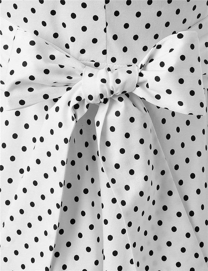 Dress Vintage Printed Dot A-Line O-Neck Bow Sashes Mssaz Desses