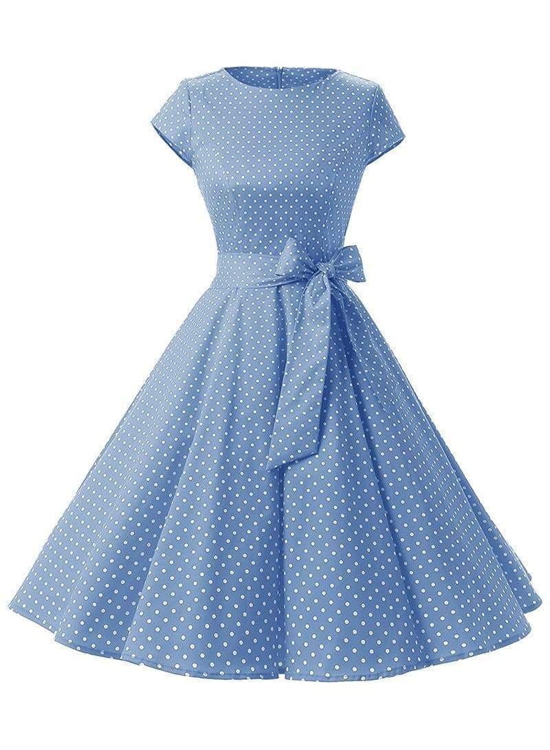 Dress Vintage Printed Dot A-Line O-Neck Bow Sashes Mssaz Desses