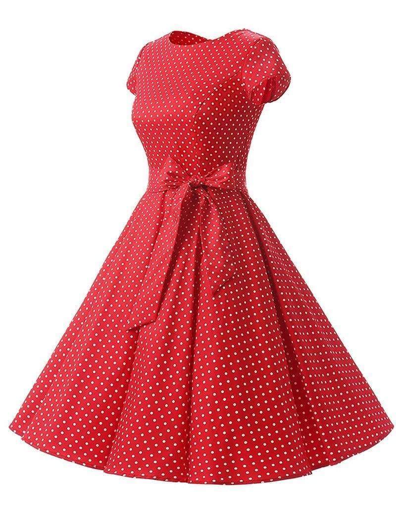 Dress Vintage Printed Dot A-Line O-Neck Bow Sashes Mssaz Desses