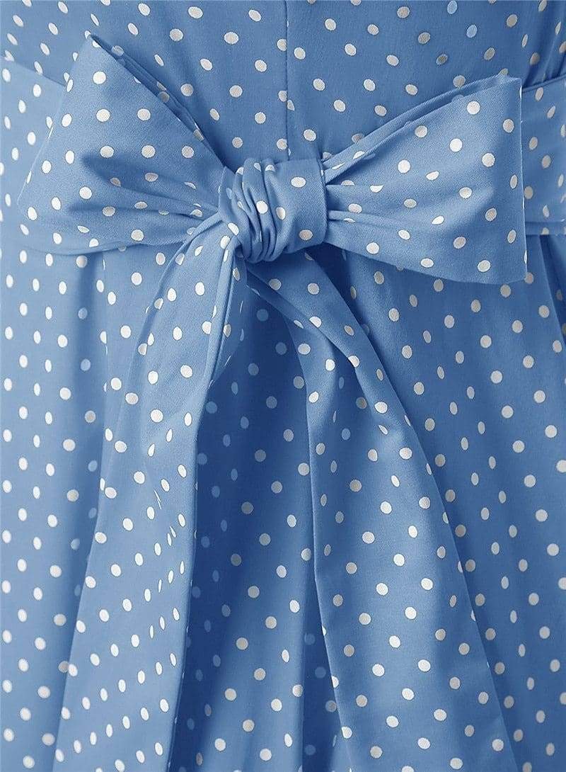 Dress Vintage Printed Dot A-Line O-Neck Bow Sashes Mssaz Desses