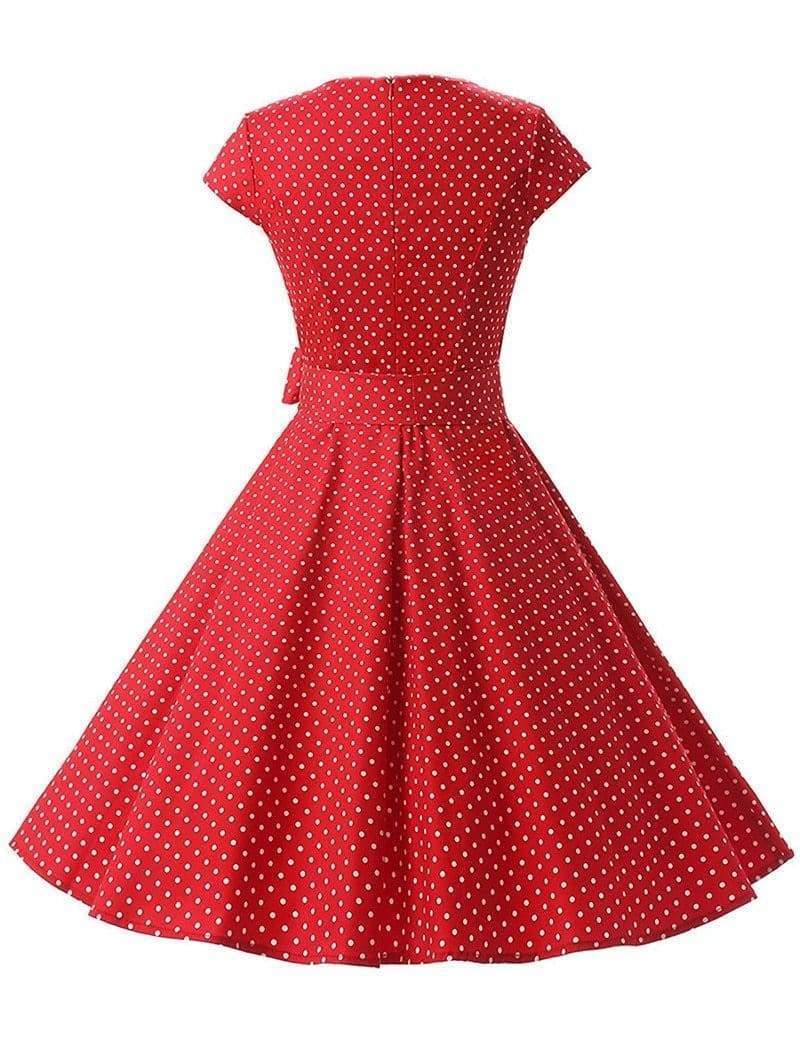 Dress Vintage Printed Dot A-Line O-Neck Bow Sashes Mssaz Desses