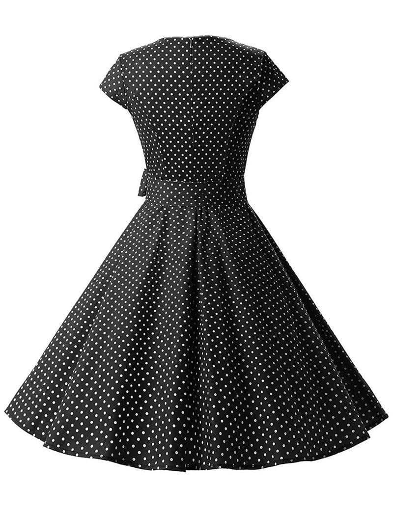 Dress Vintage Printed Dot A-Line O-Neck Bow Sashes Mssaz Desses
