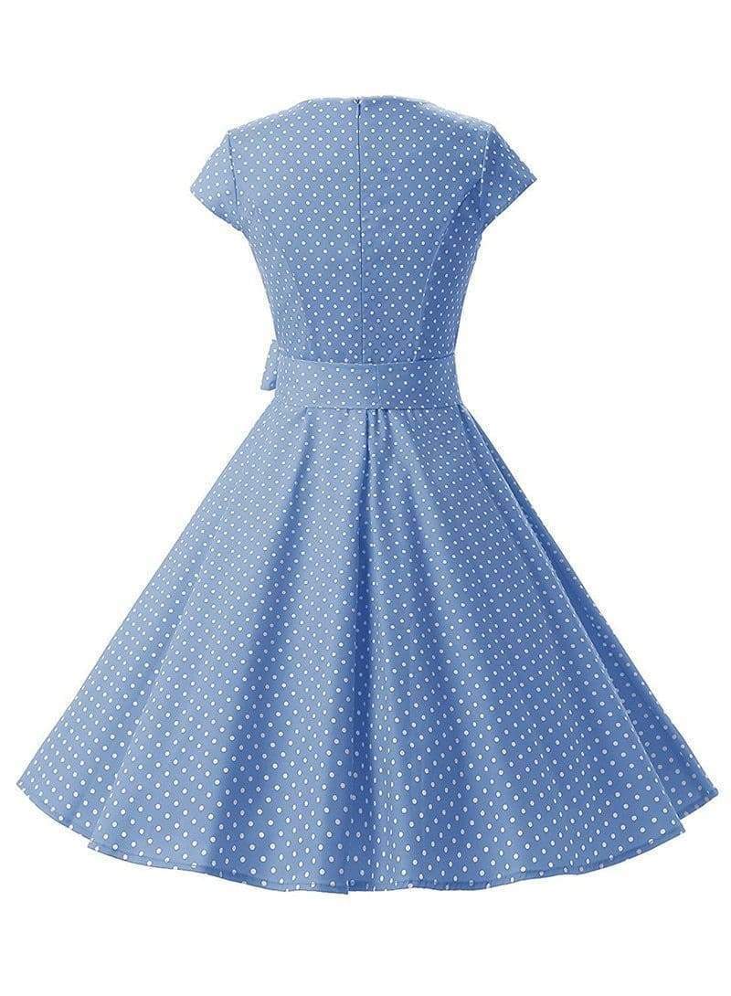 Dress Vintage Printed Dot A-Line O-Neck Bow Sashes Mssaz Desses
