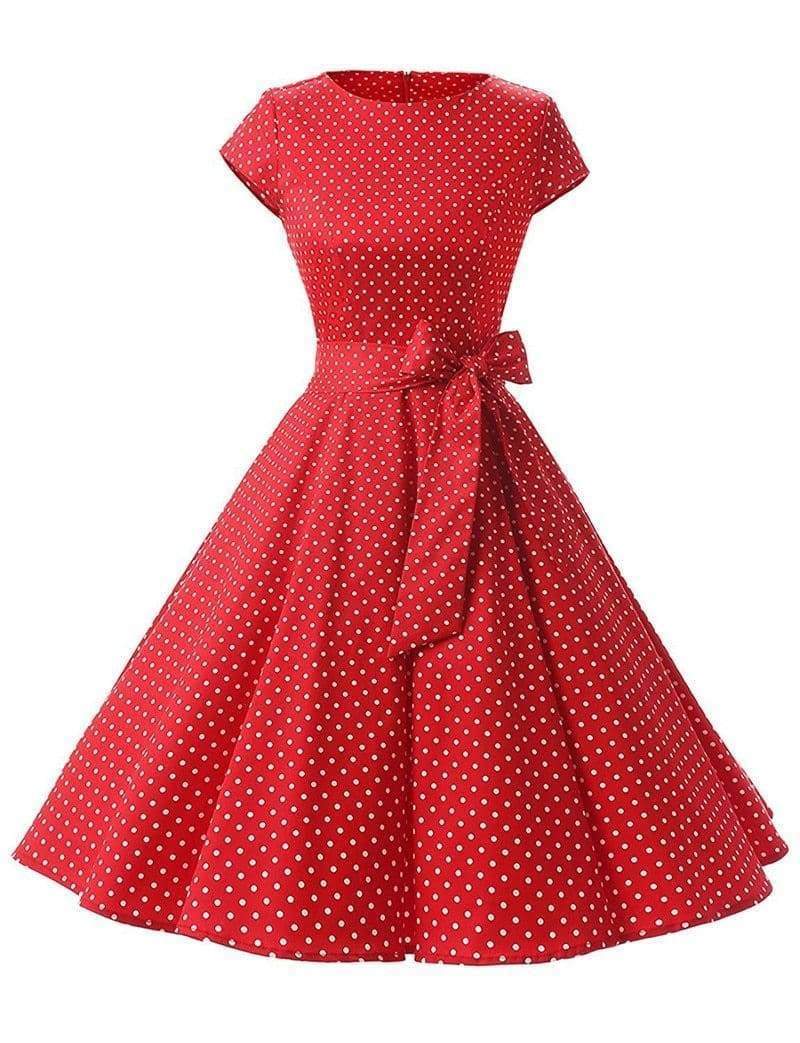 Dress Vintage Printed Dot A-Line O-Neck Bow Sashes Mssaz Desses